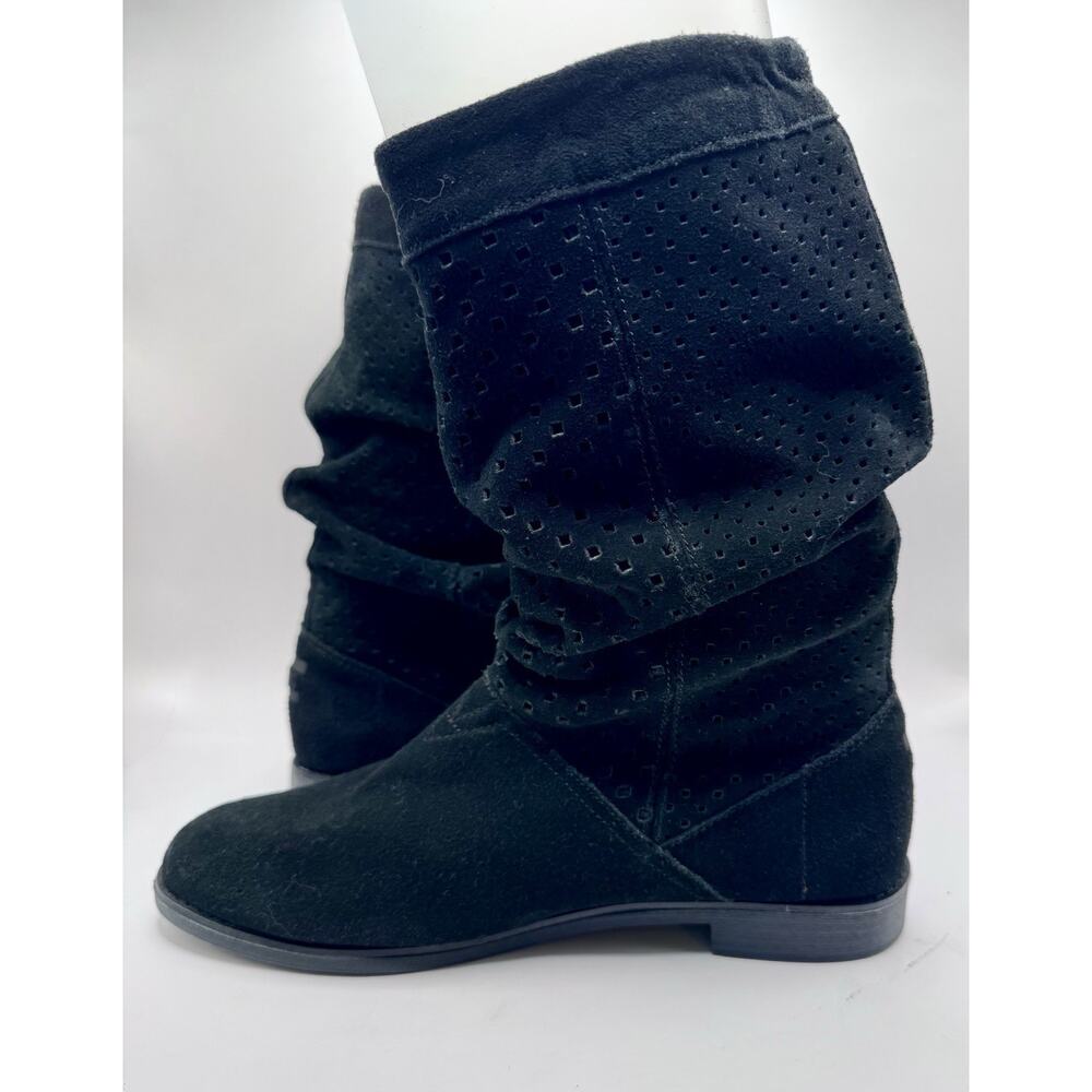 TOMS Black Suede Mid Calf Boots Perforated Slouch Women 9.5